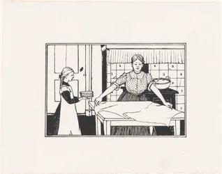Kvinna och flicka dukar ett bord