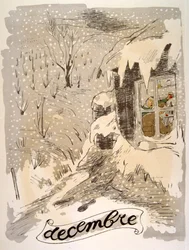 Humoristisk vinillustration 1946. Illustration av Julien Pavil