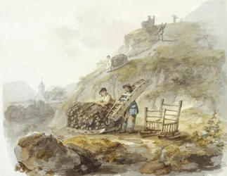 Metod för att utvinna torv från kullar nära Mallwyd, ca 1792 (akvarell, bläck och blyerts på papper)