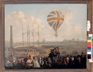Den andra himmelsfärden av Vincenzo Lunardi i London (olja på duk)