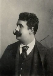 Porträtt av den italienske kompositören Ruggero Leoncavallo (foto)