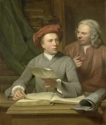 Självporträtt. Bredvid konstnären står hans far och lärare Jan Maurits Quinkhard (1688-1772)