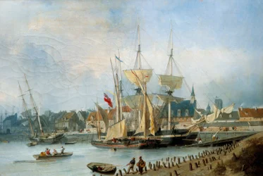 Entrement of the Port of Dieppe Målning av Jules Hintz (1805-1862)