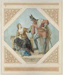 Brunhilde och Hagen, illustration till Niebelungen av Richard Wagner (1813-83), 1846