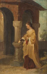 flicka framför kyrkan