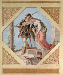 Siegfried och Brunhilde, illustration från The Niebelungen av Richard Wagner (1813-83)