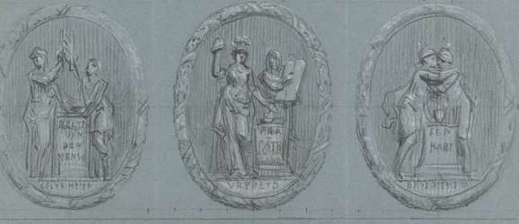 Design för tre medaljonger: Liberty, Equality och Fraternity