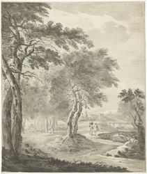 Landskap med jägare och hund