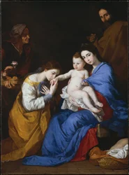 Den heliga familjen med de heliga Anne och Katarina av Alexandria