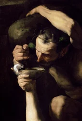 Drunk Silenus - The Drunk Silene (Detalj). Målning av Jose (Joseph) av Ribera, av Spagnoletto (1591-1652)