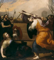 ""Duel de femmes"" (Duell av kvinnor) Målning av Jose de Ribera (1591-1652) 1636 Dim 235x212 cm Museo del Prado, Madrid