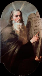Profeten Moses är en representant som håller i lagens tabeller. Målning av Joseph de Ribera av Spagnoletto (1591-1652) 1638 Dim. 168x97 cm Neapel, San Martino Museum