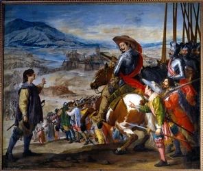 Trettioåriga kriget (1618-1648): "" tillfångatagandet av Brissac 1638 av Bernard av Sachsen Weimar"" Målning av Jusepe Leonardo (1601-1656)