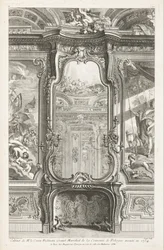 Skåp för herr greve Bielenski stormarskalk av Polens krona avrättad 1734; Chiminée med glas, med en del av stödpanelen och målningar på varje sida, första plattan