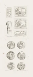 Olika mönster för snusdosor och käpphandtag, 5:e tallrik, pl. 53 i verk av Juste-Aurèle Meissonnier