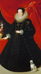 Eleonore de Gonzague (ou de Mantoue) - Porträtt av Eleonora Gonzaga (1598-1655), i svart klänning, av Sustermans, Justus (Giusto) (1597-1681). Olja på duk, ca 1624. Mått : 207x108 cm. Konsthistoriska museet, Vienne