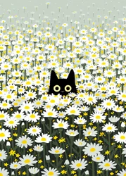 Svart katt på en tusensköneäng