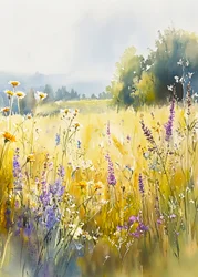 Solig äng med vildblommor