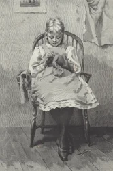 Tonårssömmerska, gravyr av Fortuné Méaulle (1844-1901) (gravyr)