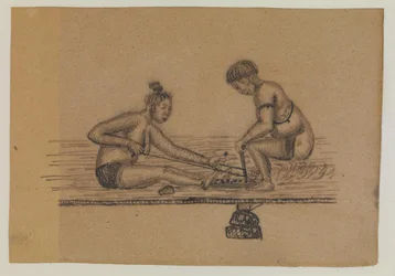 Illustration till en inuitisk legend (två nakna personer gör upp eld)