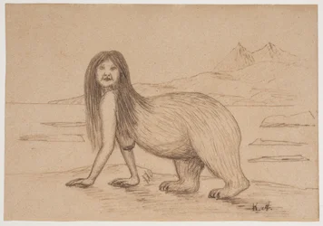 Kvinna med en bakre del av en isbjörns kropp (illustration för en inuitlegend)