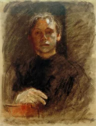 Käthe Kollwitz, självporträtt med höger hand