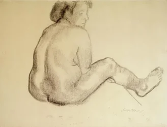 Käthe Kollwitz, Sittande kvinnlig naken på rygg till höger