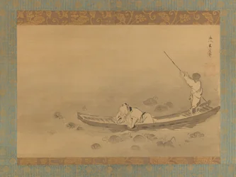 Zhou Maoshu beundrar lotusblommor, mitten av 1600-talet.