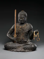 Fudō Myōō, tidigt 1200-tal (lack och guld med kristall)