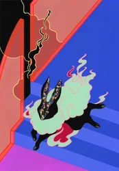 Running Hare、2019年（紙にミクストメディア）スウェーデン語
