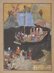 Folio från en Khamsa (kvintett) av Amir Khusraw Dihlavi (d. 1325); Bortförandet till sjöss (FGA F1937.27)
