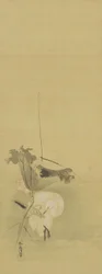 Häger och lotus, Edo-perioden, mitten av 1600- början av 1700-talet (bläck och färg på siden)
