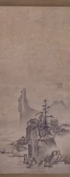 Mountain Village in Light Mist (bläck på papper)