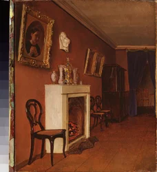 Interiör med öppen spis - Målning av Kapiton Alexeyevich Zelentsov (1790-1845), olja på duk