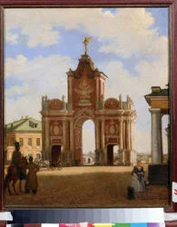 De röda portarna i Moskva. Målning av Karl Petrovich Bodri (1812-1894). Olja på duk, 46 x 34 cm