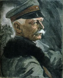 Första världskriget: Porträtt av den tyske soldaten Erich von Falkenhayn (1861-1922). Illustration av Karl Bauer (1868-1942)