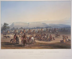 Encampment of the Piekann Indians, graverad av Beyer und Hurliman, publicerad 1839 (akvatint)