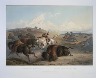 Indianer som jagar bisonen