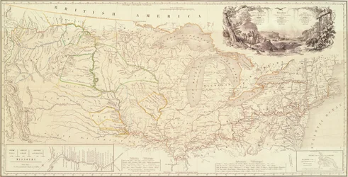 Karta för att illustrera Prins Maximilians rutt av Wied i Nordamerikas inre från Boston till Upper Missouri