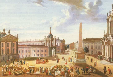 Gamla marknaden i Potsdam med stadsslottet (med utsikt över Schlossstrasse)