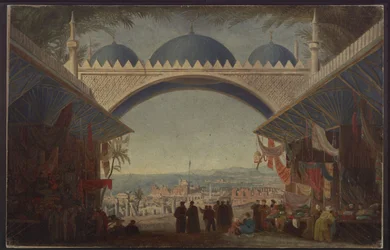 Aucassin och Nicolette. Opera av Georg Abraham Schneider. Utformning för den 5:e dekorationen. Basar i Tunis
