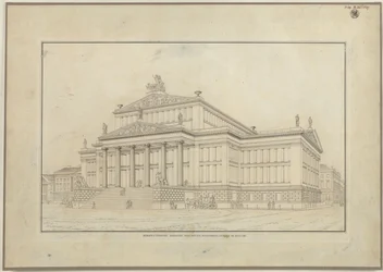 Berlin. Schauspielhaus vid Gendarmenmarkt. Perspektivisk vy av framsidan