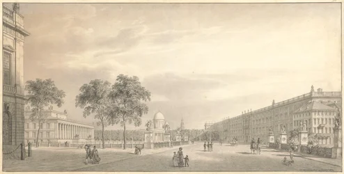 Berlin, Unter den Linden. Vy över Lustgarten med Schlossbrücke, Altes Museum, domen och slottet