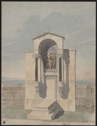 Bonn. Förslag till gravmonument för Barthold Georg Niebuhr, med bilden av de kristna dygderna ”Tro, Kärlek, Hopp”