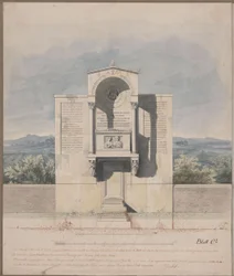 Bonn. Utformning till gravmonumentet över Barthold Georg Niebuhr, med ett reliefporträtt av makarna