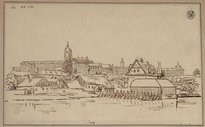 Hradčany i Prag, med byggnader i Malá Strana i förgrunden