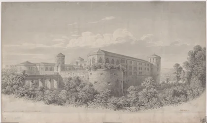 Halle an der Saale. Förslag till ombyggnad av Moritzburg. Vy från nordost