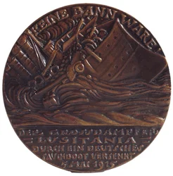 Medalj till minne av torpederingen av passagerarfartyget Lusitania den 7 maj