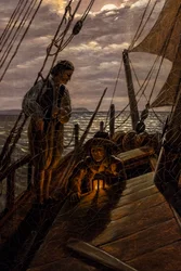 Segelbåt, detalj, efter 1820 (Olja på duk)