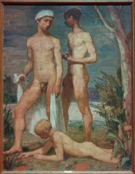 Tre badande ungdomar